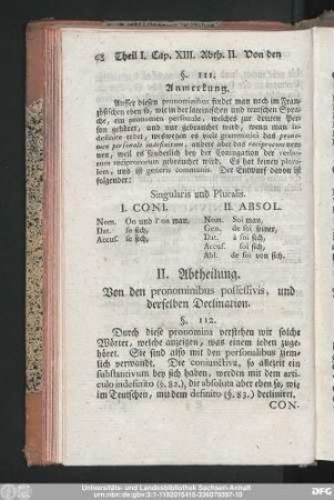 II. Abtheilung. Von den pronominibus possessivis, und derselben Declination.