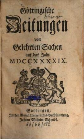 Göttingische Zeitungen von gelehrten Sachen : auf das Jahr .... 1749, 1749