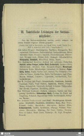 III. Touristische Leistungen der Sectionsmitglieder