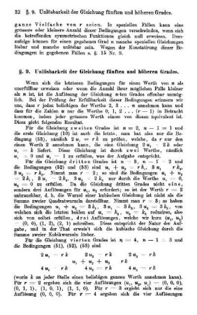 §. 9. Unlösbarkeit der Gleichung fünften und höheren Grades.