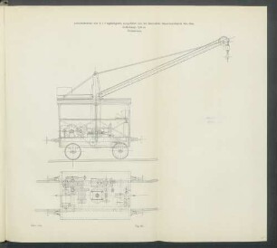 Lokomotivkran von 2t Tragfähigkeit, ausgeführt von der Benrather Maschinenfabrik Akt.-Ges. Ausladung: 7,00m. Normalspur.