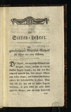 [Titel siehe Titelblatt] Die Tugend, der ...