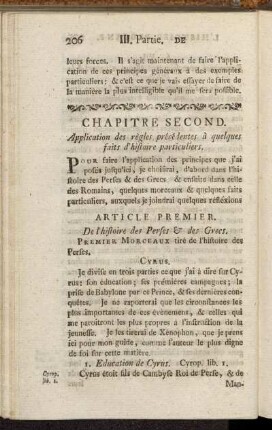 Article Premier. De l'histoire des Perses & des Grecs.