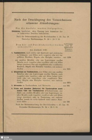 Nach der Drucklegung des Verzeichnisses erlassende Abänderungen