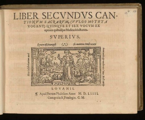 Liber secundus cantionum sacrarum ... quinque et sex vocum. Superius