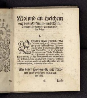 Wo und an welchem orth unser Ordinari auch Extraordinarj Hoffgerichte gehalten werden sollen.