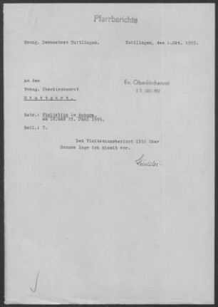 Schura mit Durchhausen: Pfarrbericht mit Visitationsbericht 1955