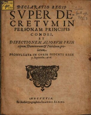 Declaratio Regis super Decretum in personam Principis Condei 1616