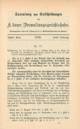 Zehnter Band. 1889. Fünfte Lieferung. - Nr. 37. - Nr. 43.
