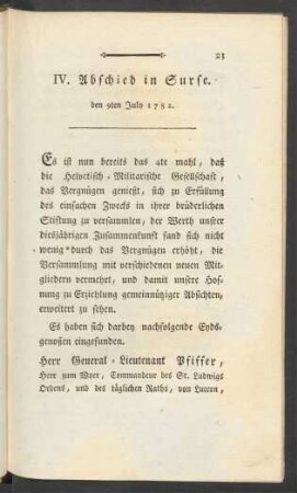 IV. Abschied in Surse. den 9ten July 1782.