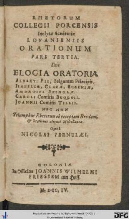 Pars Tertia Orationum.