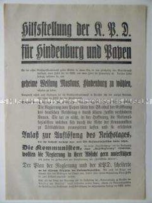 NSDAP-Wahlflugblatt über die Unterstützung der KPD für die Regierung v. Papens
