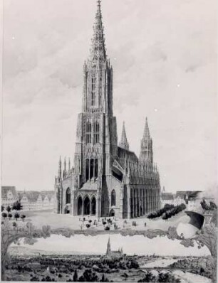 Ulm von Südwesten. Südwestseite des Münsters. Um 1890