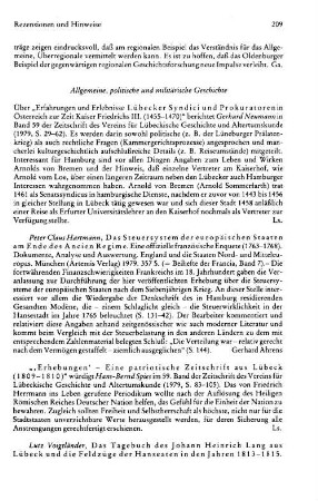 Voigtländer, Lutz :: Das Tagebuch des Johann Heinrich Lang aus Lübeck und die Feldzüge der Hanseaten in den Jahren 1813 - 1815, (Veröffentlichungen zur Geschichte der Hansestadt Lübeck, Reihe B, 4) : Lübeck, Schmidt-Römhild, 1980