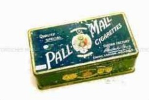 Blechdose für 100 Stück "PALL-MALL CIGARETTES" (Abbildung: Wappen und Medaillen)