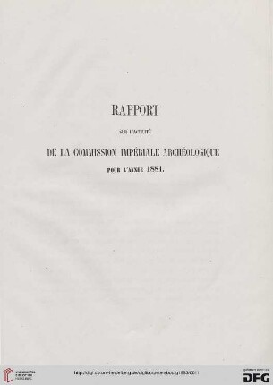 Rapport sur l'activité de la Commission impériale archéologique
