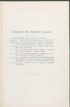 Verzeichnis der benutzten Literatur.