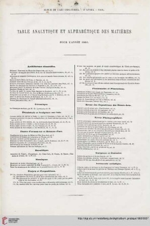Table alphabétique et analytique des matières pour l’année 1860