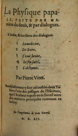 La physique papale, faite par manière de Dieus et par dialogues