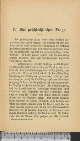 IV. Zur geschlechtlichen Frage