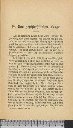 IV. Zur geschlechtlichen Frage