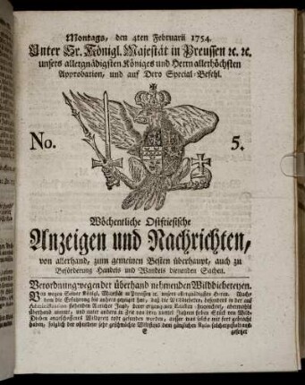 No. 5. Montags, den 4ten Februarii, 1754.