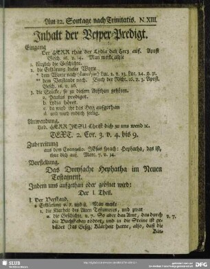 Inhalt der Vesper-Predigt [Am 12. Sontage nach Trinitatis]