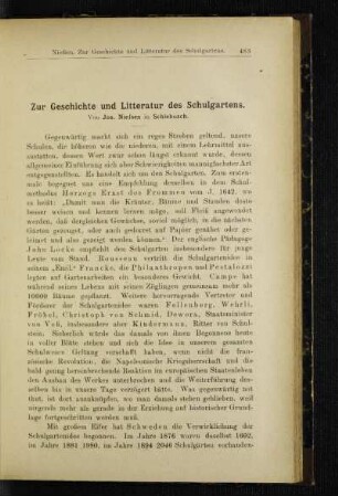 Zur Geschichte und Litteratur des Schulgartens