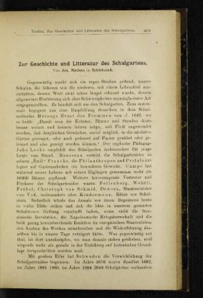 Zur Geschichte und Litteratur des Schulgartens