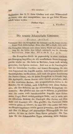 140-170 Die neueste Johanneische Literatur