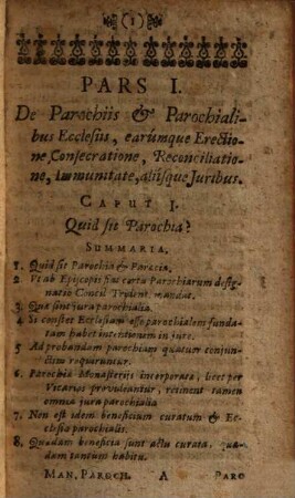 Manuale Parochorum, De Plerisque Functionibus, et Obligationibus, ad Parochias, Parochos et Parochianos attinentibus