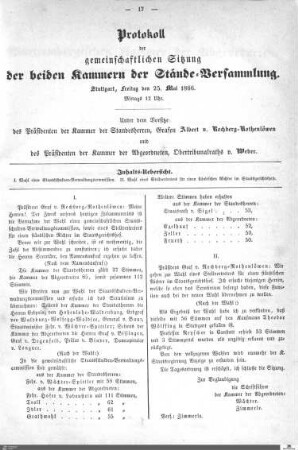 Gemeinschaftliche Sitzung, Stuttgart, 25.5.1866