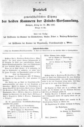 Gemeinschaftliche Sitzung, Stuttgart, 25.5.1866