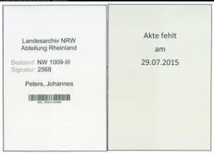 Entnazifizierung Johannes Peters , geb. 05.10.1909 (Bahnarbeiter)