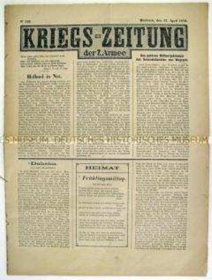Feldzeitung der 7. Armee mit Nachrichten und Berichten von verschiedenen Frontabschnitten