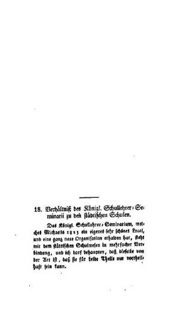 Verhältnis des Königl. Schullehrer-Seminarii zu den städtischen Schulen