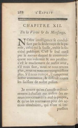 Chapitre XII. De la Vérité & du Mensonge