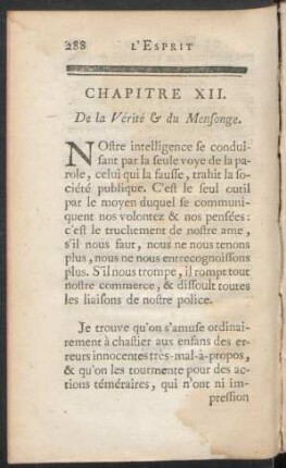Chapitre XII. De la Vérité & du Mensonge