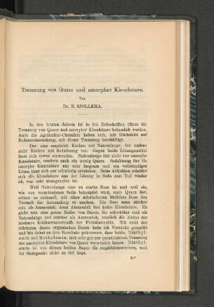 Trennung von Quarz und amorpher Kieselsäure.