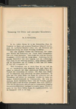 Trennung von Quarz und amorpher Kieselsäure.