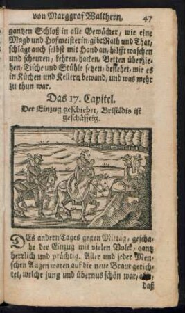 Das 17. Capitel. Der Einzug geschiehet, Briseldis ist geschäfftig.