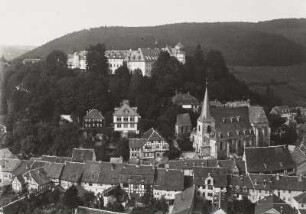 Stolberg, Stadtansicht mit Schloss und Stadtkirche. Blick von der Lutherbuche nach Nordwesten