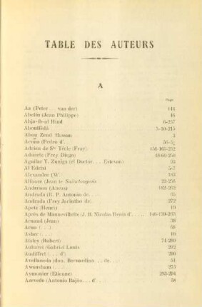 Table des auteurs