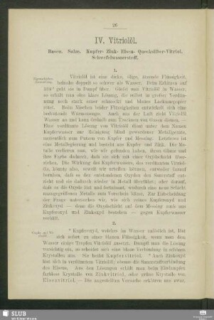 IV. Vitriolöl. Basen. Salze. Kupfer-Zink-Eisen-Quecksilber-Vitriol. Schwefelwasserstoff