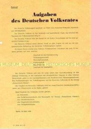 Flugblatt zu den Aufgaben des Deutschen Volksrates (Entwurf)