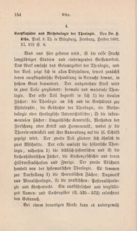 154-156 [Rezension] Kihn, Heinrich, Encyklopädie [Enzyklopädie] und Methodologie der Theologie