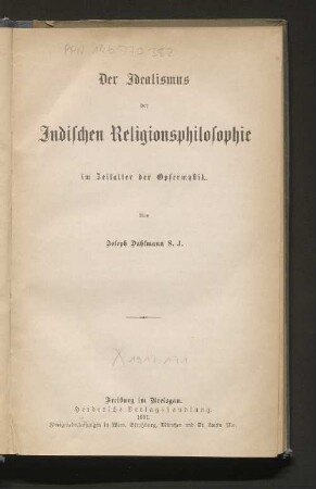 Der Idealismus der Indischen Religionsphilosophie im Zeitalter der Opfermystik