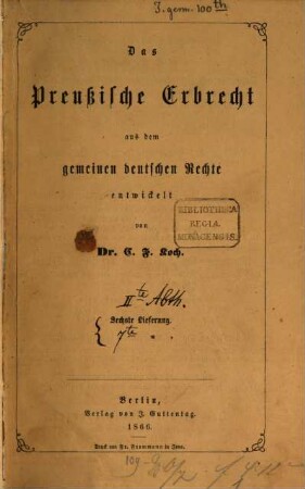 Das Preussische Erbrecht aus dem gemeinen deutschen Rechte entwickelt, 2