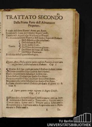 Trattato Secondo Della Prima Parte dell'Almanacco Perpetuo.