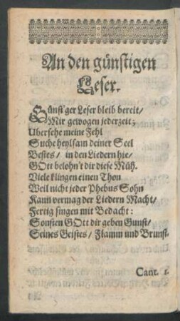 An den günstigen Leser.